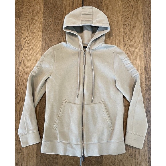 Helmut Lang Sponge Fleece Tape Zip Up Hoodie Jacket Men’s S Putty Beige Pockets